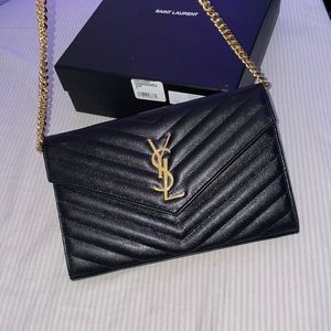 Saint laurent leather gold chain
